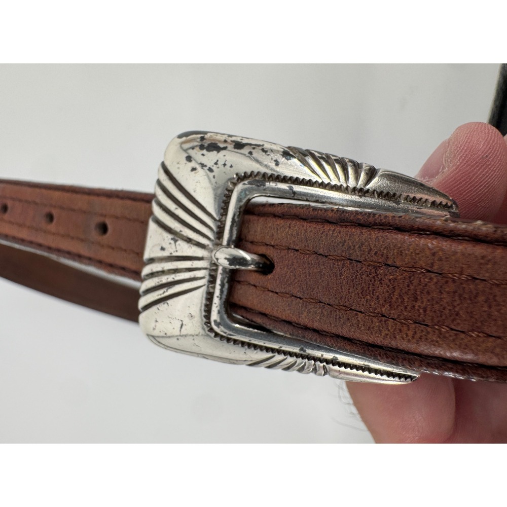 Tony lama Western Ranger Belt Women 34 Brown Leather Braided Silver Tone - Picture 4 of 10